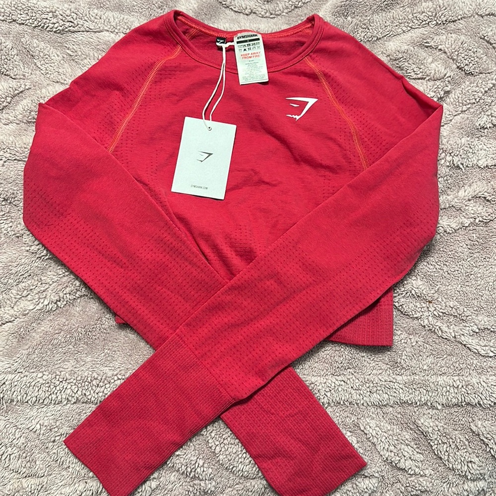 Gym Shark Longe Sleeve Seamless Crop Top Fuchsia Hot Pink